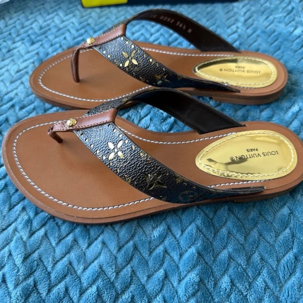 Louis Vuitton Brown and Gold Thong Sandals W/ COA/ FULL INCLUSION BNIB - Picture 3 of 8
